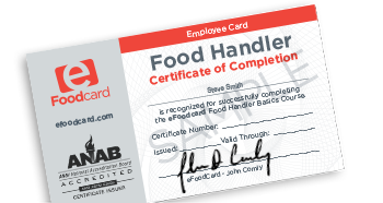 Food Handler Certificate of Completion